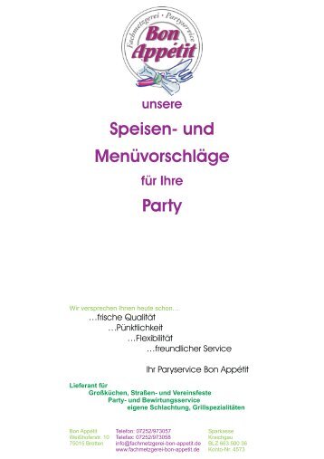 und Menüvorschläge Party - Fachmetzgerei Bon Appétit - Bretten