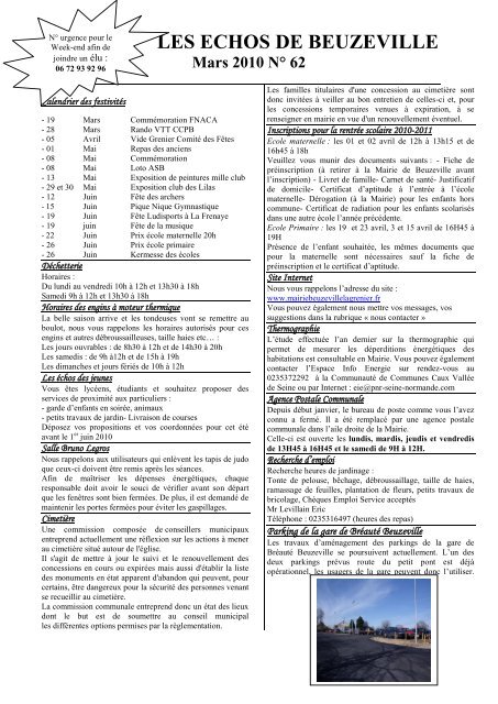 Les Echos n° 62 de mars 2010 - Bienvenue à Beuzeville la Grenier