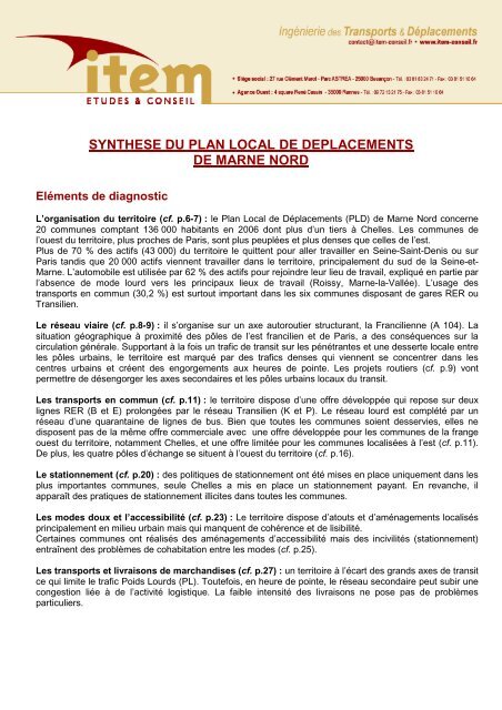 synthese du plan local de deplacements de marne nord - Brou Sur ...