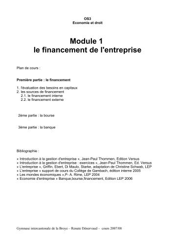 Module 1 le financement de l'entreprise