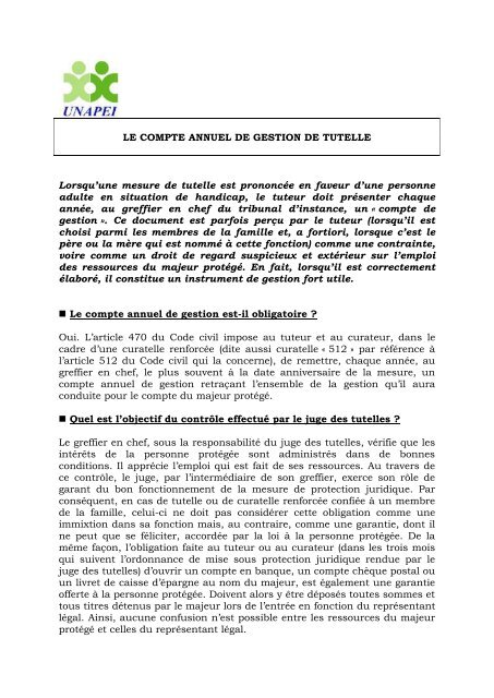 LE COMPTE ANNUEL DE GESTION DE TUTELLE Lorsqu ... - Adapei