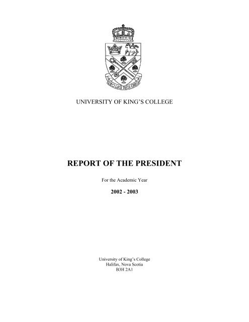 PDF: President's Report 2002-2003 - University of King's College