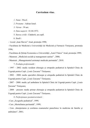 Curriculum vitae - Spitalul Clinic de Urgenta pentru Copii Louis ...