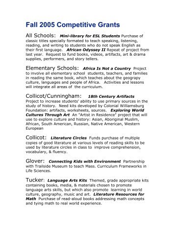 Fall 2005 Competitive Grants - Milton Foundation for Education
