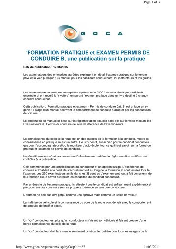 formation pratique et examen permis de conduire b, une ... - Goca