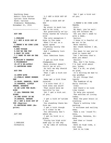 Anything Goes Music: Cole Porter Lyrics: Cole Porter Book: various ...