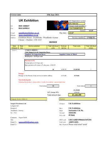 Norway Order - BACS INVOICE - Ballot Boxes - UK Exhibition