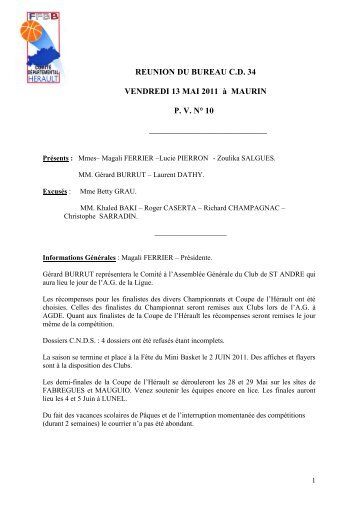 PV 10 SAISON 2010 2011.pdf - ComitÃ© de l'HÃ©rault de Basketball