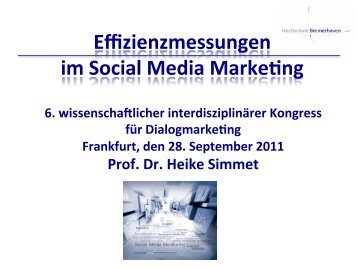 Effizienzmessungen im Social Media Marketing - Prof. Dr. Heike ...