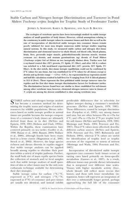 Stable Carbon and Nitrogen Isotope Discrimination and Turnover in ...