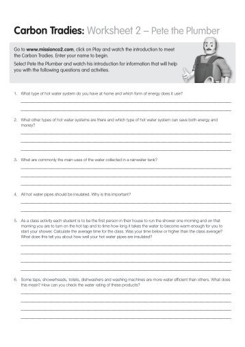 Carbon Tradies: Worksheet 2 â Pete the Plumber - Savewater