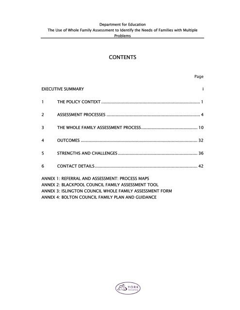 The use of whole family assessment to identify the needs of families ...