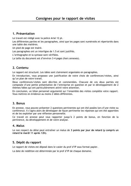 Consignes Pour Le Rapport De Visites