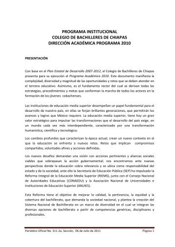 Programa Institucional del Colegio de Bachilleres de Chiapas