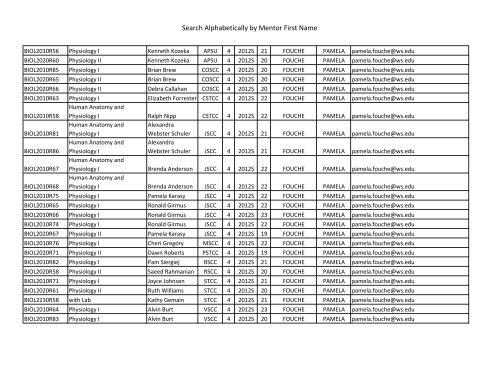 Search Alphabetically by Mentor First Name