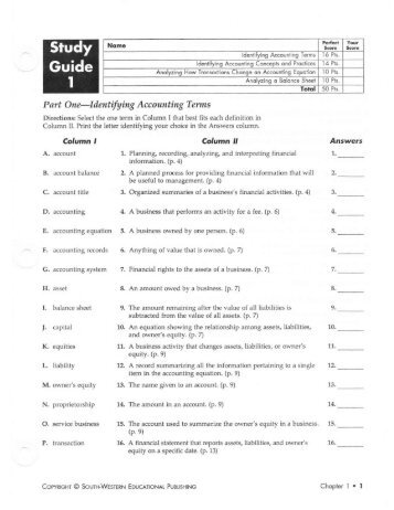 Part One-Iilentifying Accounting Terms