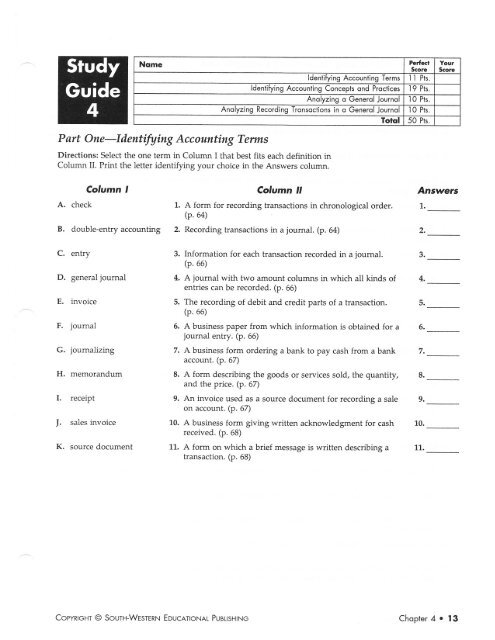 Part One-Iilentifying Accounting Terms