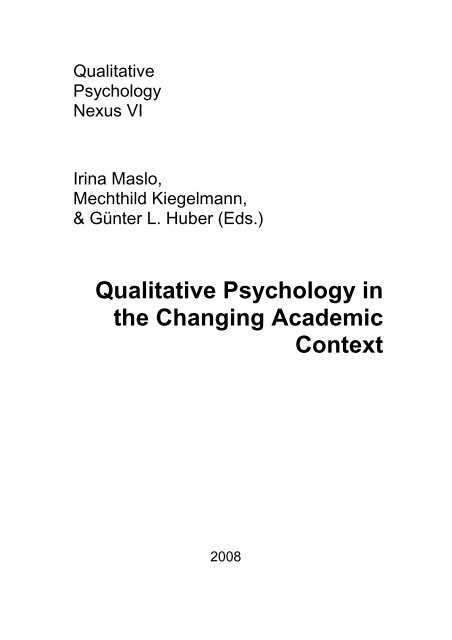 Qualitative Psychology In The Changing Academic Context