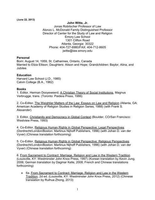 Curriculum Vitae - Center for the Study of Law and Religion - Emory ...