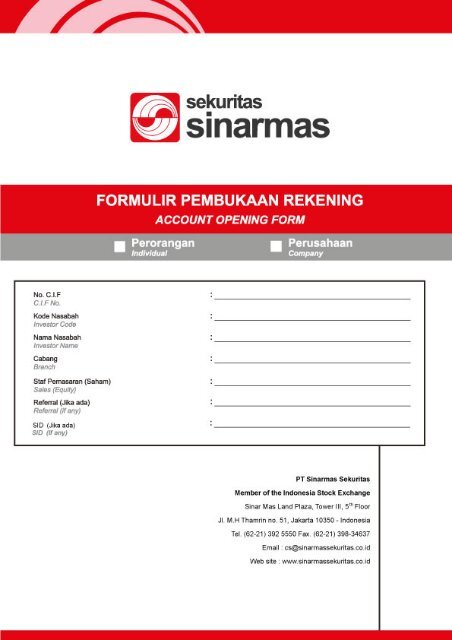 Formulir Pembukaan Rekening Saham - Sinarmas Sekuritas, PT.