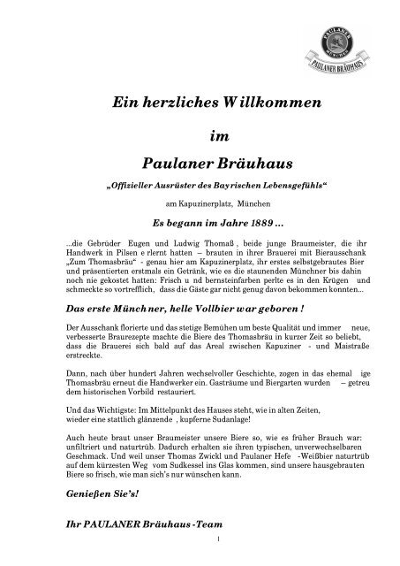 - Ein Paulaner Schlemmerinfo im herzliches Bräuhaus Willkommen