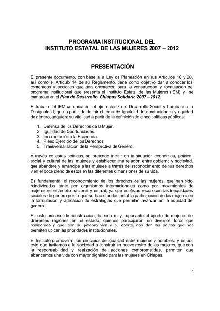 Programa Institucional del Instituto Estatal de las Mujeres