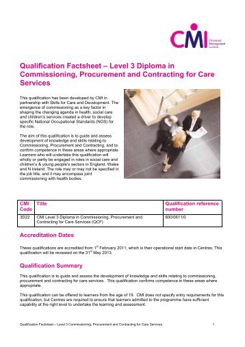 Qualification Factsheet â Level 3 Diploma in Commissioning ...