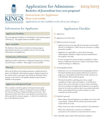 BJ admissions application form - University of King's College