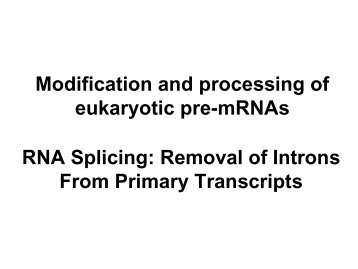 RNA Splicing: Removal of Introns from Primary ... - EURASNET