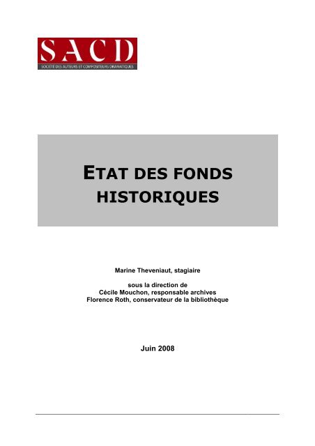 Etat des fonds historiques (355 Ko) - SACD