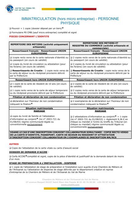 Immatriculation personne physique