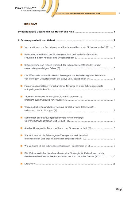 Evidenz-Analyse-Mutter und Kind - Prävention NRW, Gesundheit ...