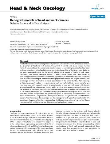 Xenograft models of head and neck cancers - BioMed Central