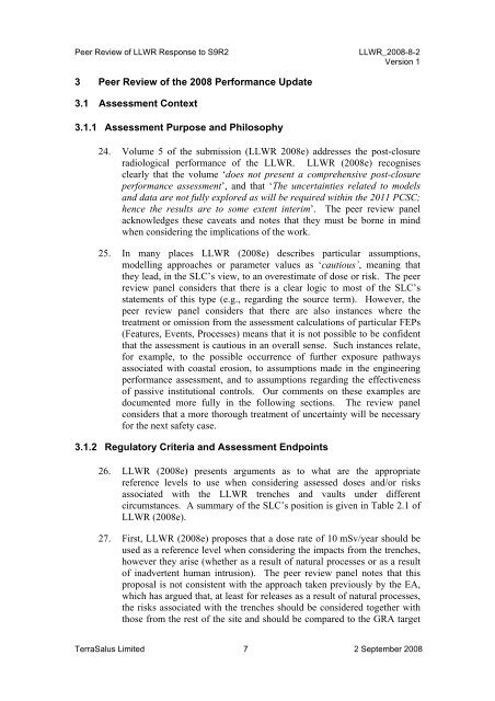 Independent Peer Review of - Low Level Waste Repository Ltd