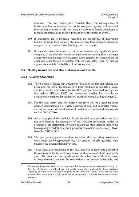 Independent Peer Review of - Low Level Waste Repository Ltd