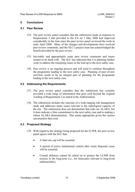 Independent Peer Review of - Low Level Waste Repository Ltd