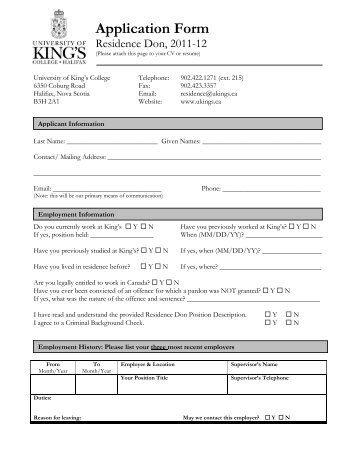 Application Form - University of King's College