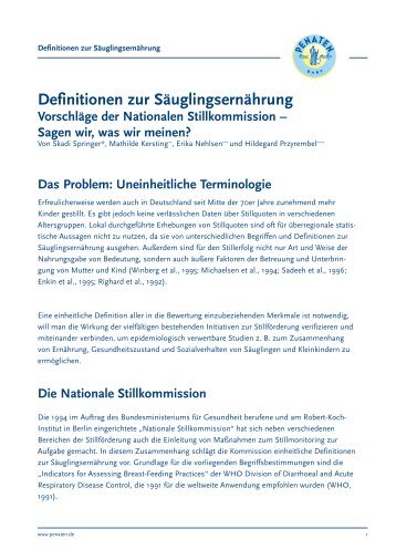 Definitionen zur Säuglingsernährung Vorschläge der Nationalen ...