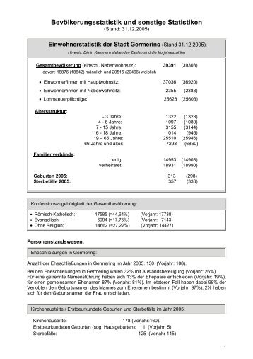 Bevölkerungsstatistik und sonstige Statistiken - Stadt Germering