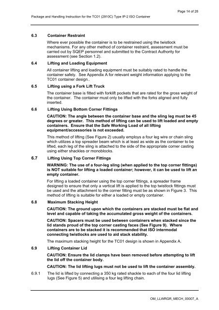 Packing and Handling Instruction for the TC01(2910C) Type IP-2 ...