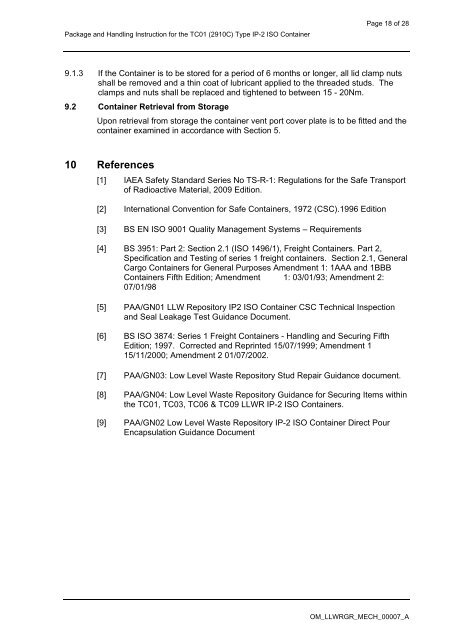 Packing and Handling Instruction for the TC01(2910C) Type IP-2 ...