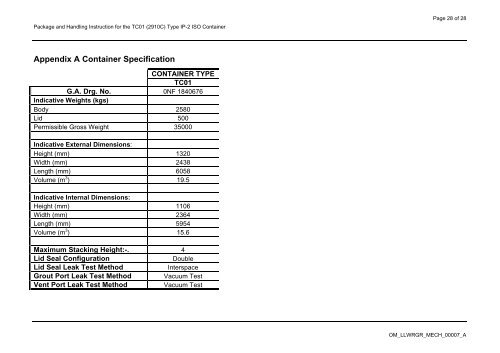 Packing and Handling Instruction for the TC01(2910C) Type IP-2 ...