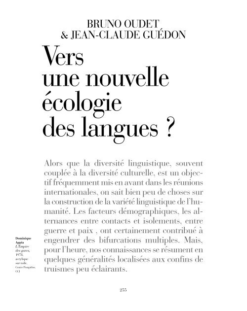 Vers une nouvelle Ã©cologie des langues ?