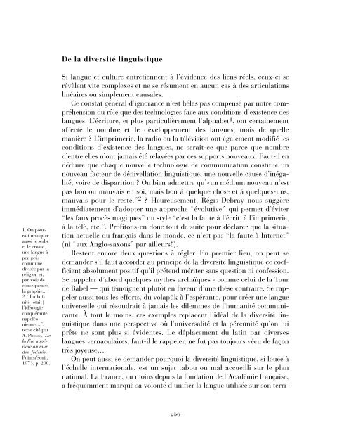 Vers une nouvelle Ã©cologie des langues ?