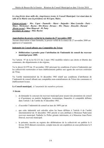 Compte rendu de la réunion du Conseil Municipal du 5 février 2010