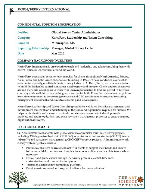 Survey Center Admin Job Description PDF - Lominger