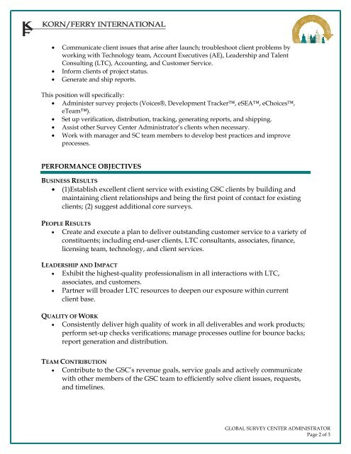 Survey Center Admin Job Description PDF - Lominger