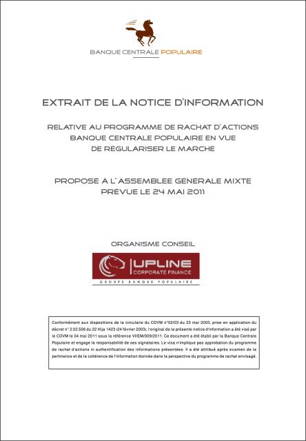 EXTRAIT DE LA NOTICE D'INFORMATION - Bourse de Casablanca