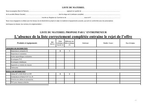 L’absence de la liste correctement complétée entraine le rejet de l’offre