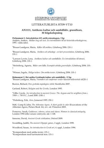 LITTERATURLISTA HT09-VT10 - Institutionen fÃ¶r historiska studier